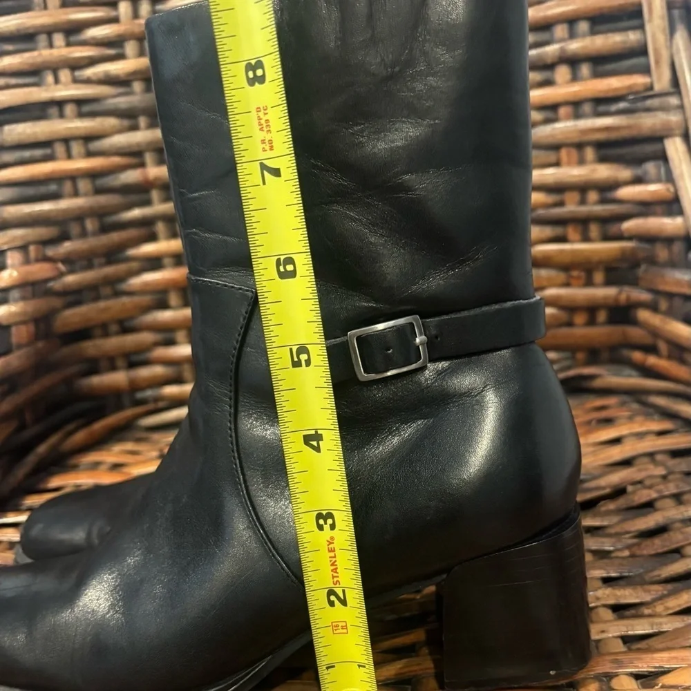 Villager HARRIS Dressy Ankle Boots Black Leather Block Square Toe Size 7